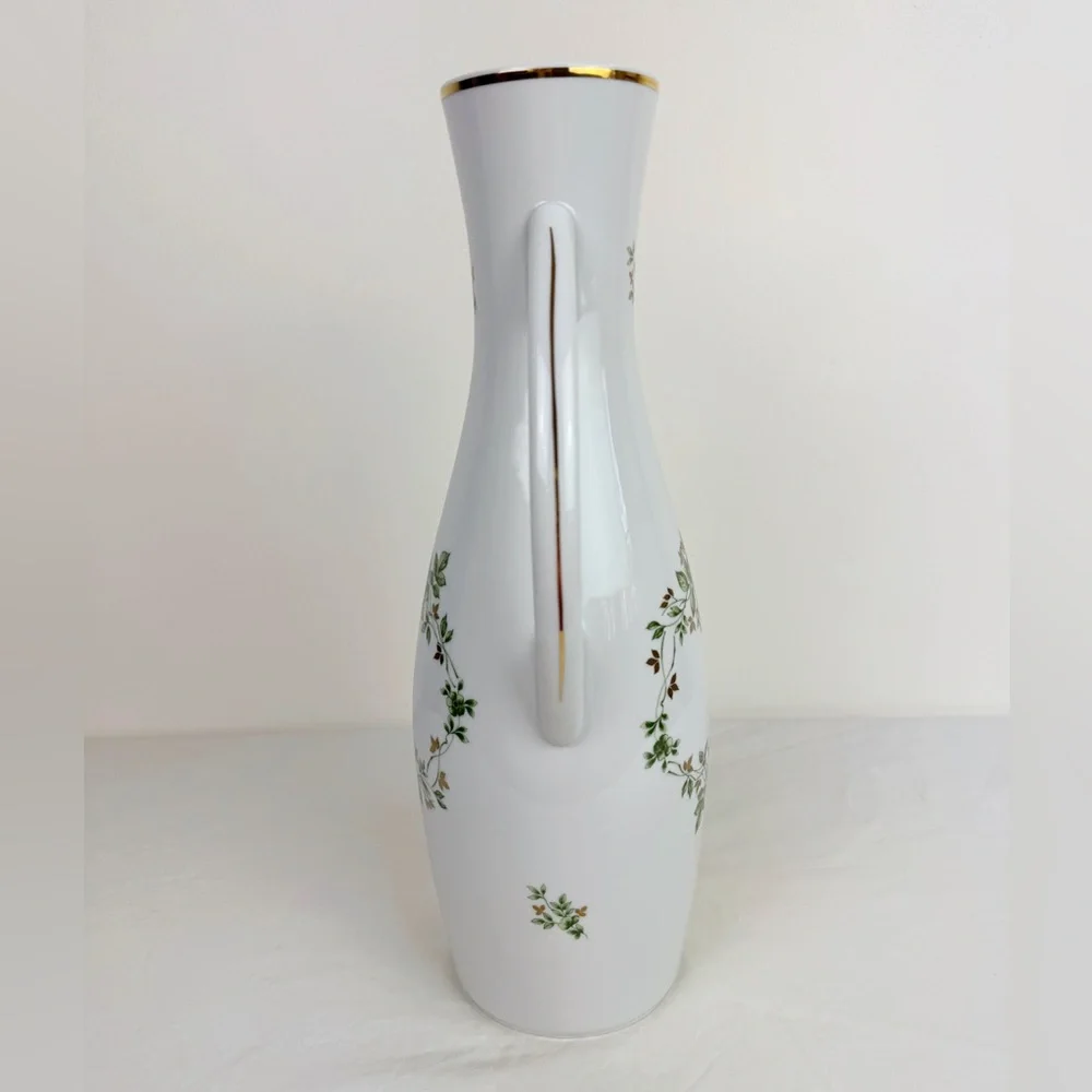 Hollohaza Hungary Erika Green Floral Handled Porcelain Vase